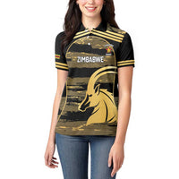 Zimbabwe Rugby Custom Women Polo Shirt Come On Sables Gold Black Version - Wonder Print Shop