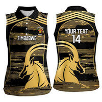Zimbabwe Rugby Custom Women Sleeveless Polo Shirt Come On Sables Gold Black Version - Wonder Print Shop