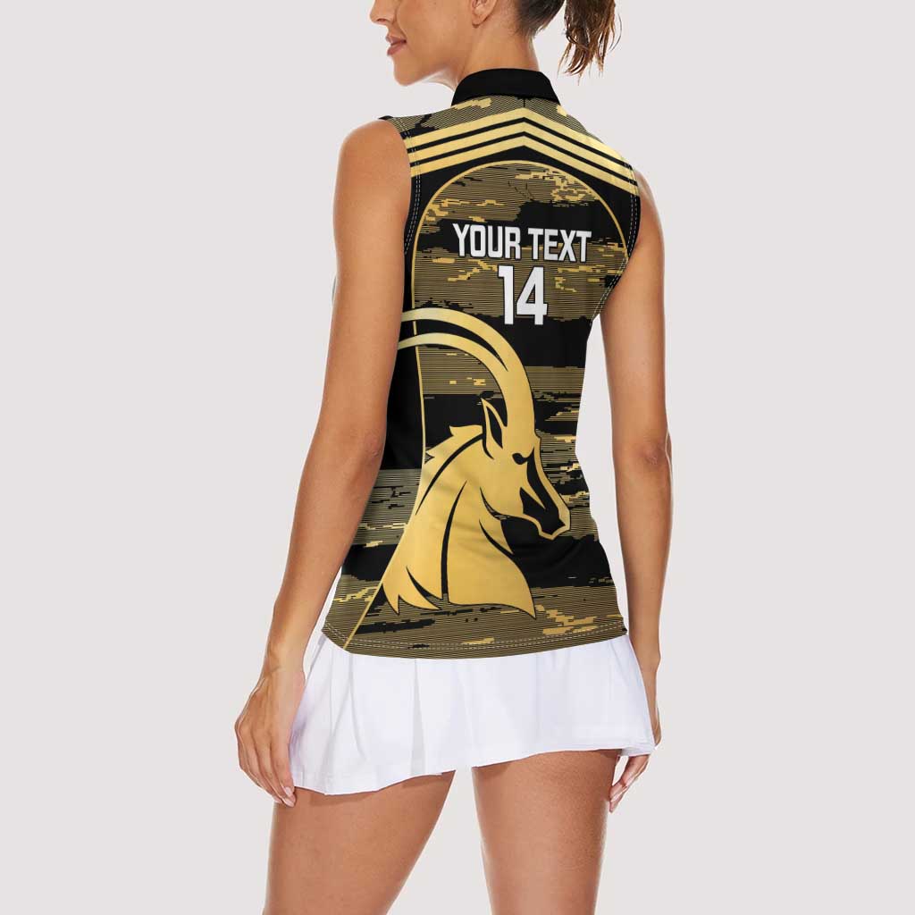 Zimbabwe Rugby Custom Women Sleeveless Polo Shirt Come On Sables Gold Black Version - Wonder Print Shop
