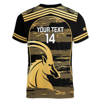 Zimbabwe Rugby Custom Women V-Neck T-Shirt Come On Sables Gold Black Version - Wonder Print Shop