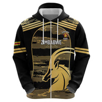 Zimbabwe Rugby Custom Zip Hoodie Come On Sables Gold Black Version - Wonder Print Shop