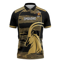 Zimbabwe Rugby Custom Zipper Polo Shirt Come On Sables Gold Black Version - Wonder Print Shop