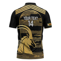 Zimbabwe Rugby Custom Zipper Polo Shirt Come On Sables Gold Black Version - Wonder Print Shop
