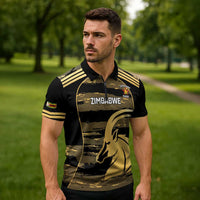 Zimbabwe Rugby Custom Zipper Polo Shirt Come On Sables Gold Black Version - Wonder Print Shop