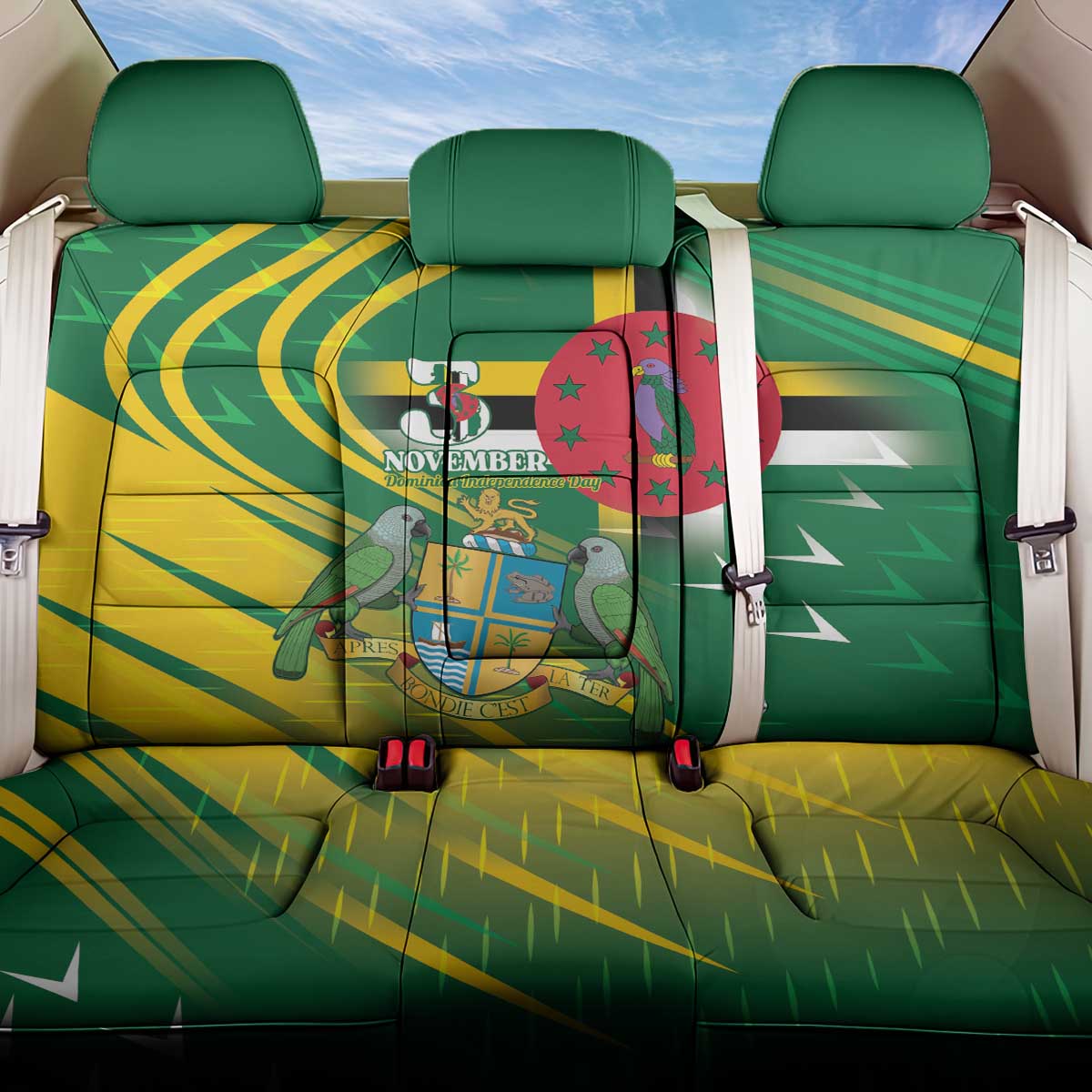 Dominica Independence Day Back Car Seat Cover 3 November Coat Of Arms - Wonder Print Shop