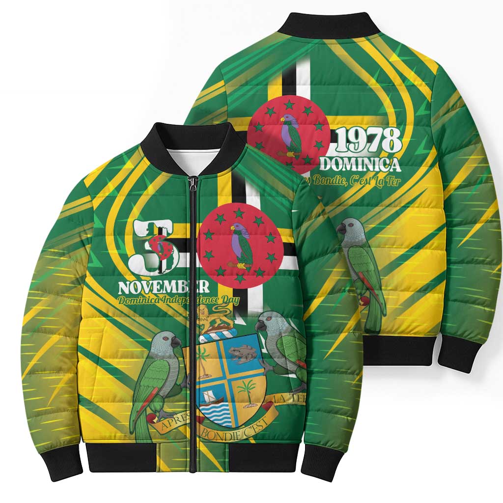 Dominica Independence Day Bomber Puffer Jacket 3 November Coat Of Arms - Wonder Print Shop
