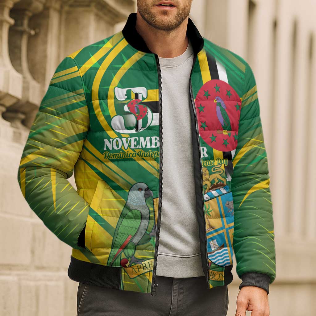 Dominica Independence Day Bomber Puffer Jacket 3 November Coat Of Arms - Wonder Print Shop