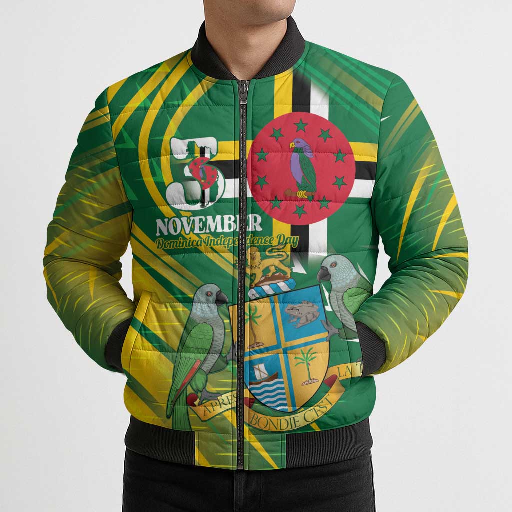 Dominica Independence Day Bomber Puffer Jacket 3 November Coat Of Arms - Wonder Print Shop