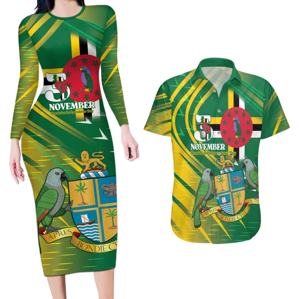 Dominica Independence Day Couples Matching Long Sleeve Bodycon Dress and Hawaiian Shirt 3 November Coat Of Arms - Wonder Print Shop
