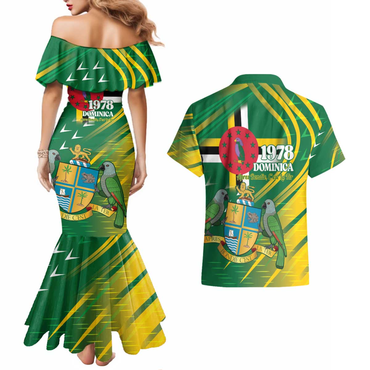 Dominica Independence Day Couples Matching Mermaid Dress and Hawaiian Shirt 3 November Coat Of Arms - Wonder Print Shop