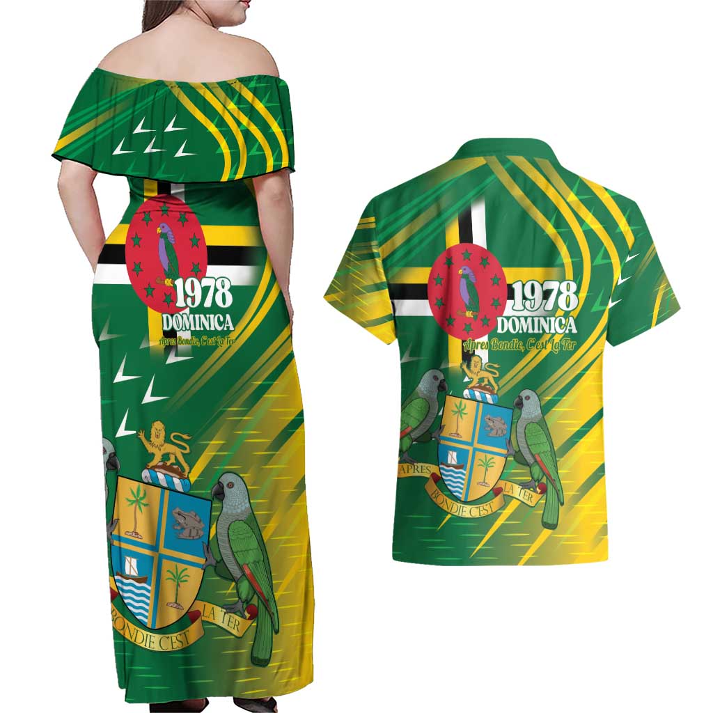 Dominica Independence Day Couples Matching Off Shoulder Maxi Dress and Hawaiian Shirt 3 November Coat Of Arms - Wonder Print Shop