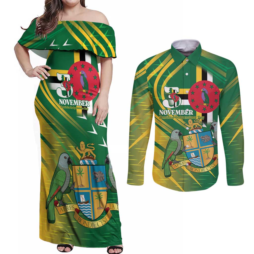 Dominica Independence Day Couples Matching Off Shoulder Maxi Dress and Long Sleeve Button Shirt 3 November Coat Of Arms - Wonder Print Shop