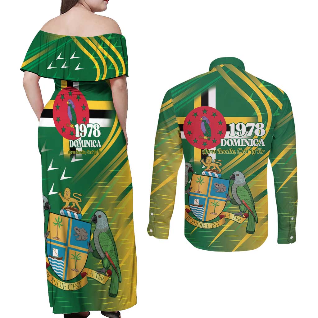 Dominica Independence Day Couples Matching Off Shoulder Maxi Dress and Long Sleeve Button Shirt 3 November Coat Of Arms - Wonder Print Shop