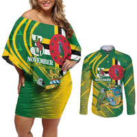 Dominica Independence Day Couples Matching Off Shoulder Short Dress and Long Sleeve Button Shirt 3 November Coat Of Arms - Wonder Print Shop