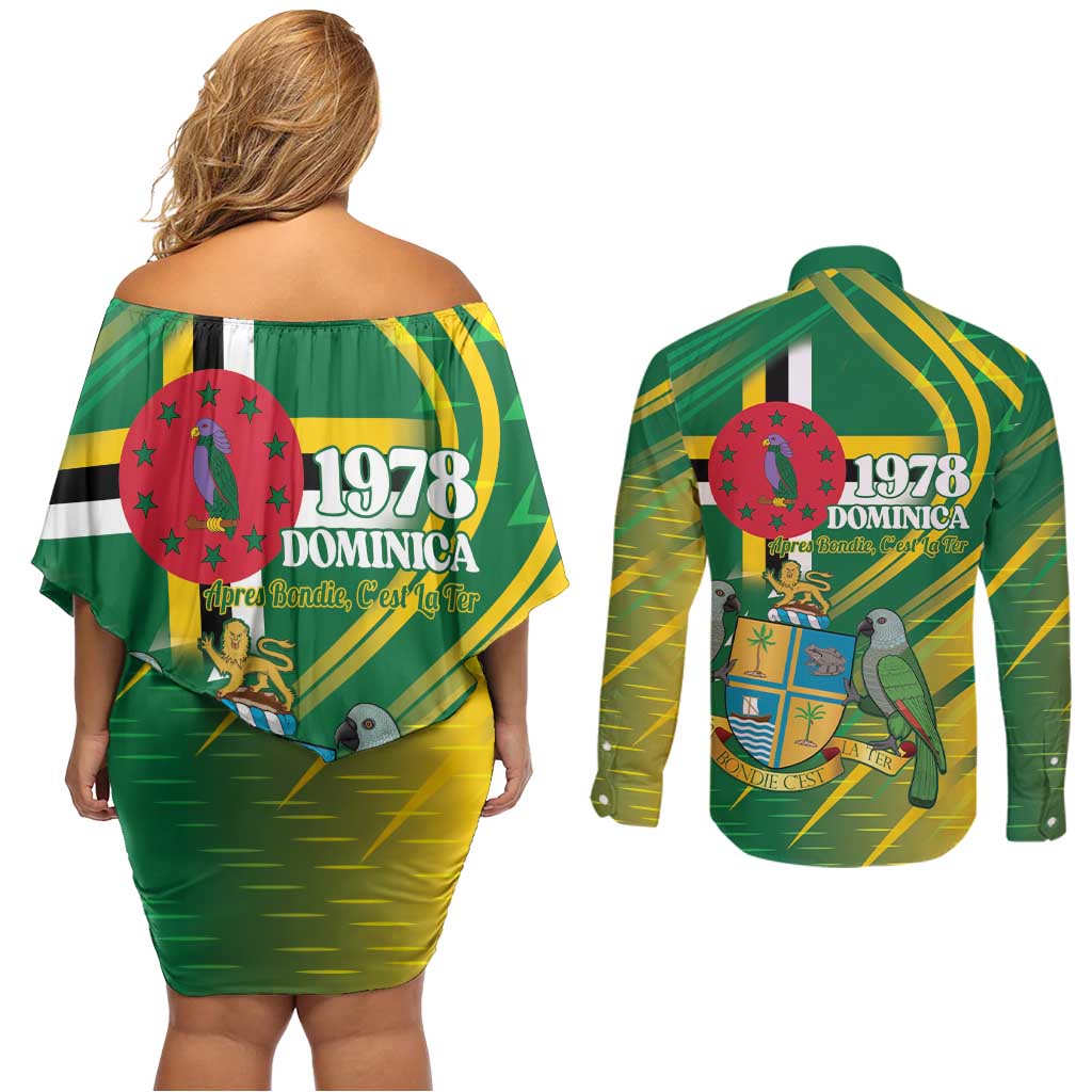 Dominica Independence Day Couples Matching Off Shoulder Short Dress and Long Sleeve Button Shirt 3 November Coat Of Arms - Wonder Print Shop