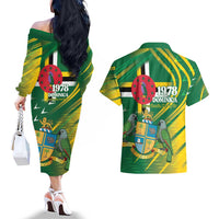 Dominica Independence Day Couples Matching Off The Shoulder Long Sleeve Dress and Hawaiian Shirt 3 November Coat Of Arms - Wonder Print Shop