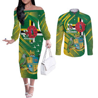 Dominica Independence Day Couples Matching Off The Shoulder Long Sleeve Dress and Long Sleeve Button Shirt 3 November Coat Of Arms - Wonder Print Shop