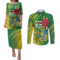 Dominica Independence Day Couples Matching Puletasi and Long Sleeve Button Shirt 3 November Coat Of Arms - Wonder Print Shop