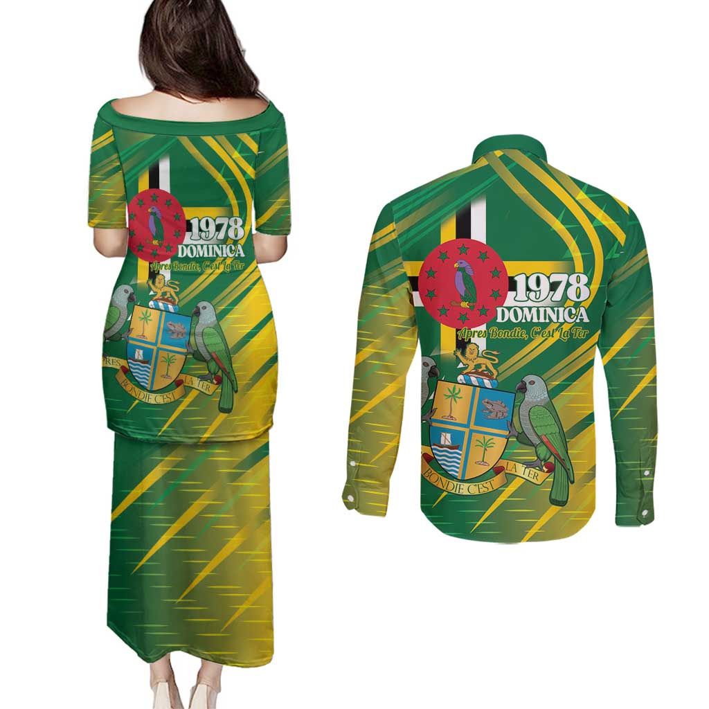Dominica Independence Day Couples Matching Puletasi and Long Sleeve Button Shirt 3 November Coat Of Arms - Wonder Print Shop