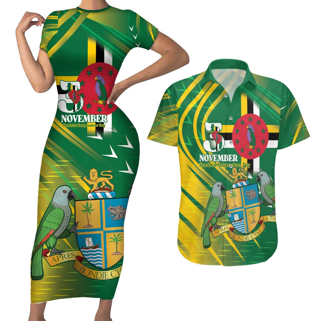 Dominica Independence Day Couples Matching Short Sleeve Bodycon Dress and Hawaiian Shirt 3 November Coat Of Arms - Wonder Print Shop