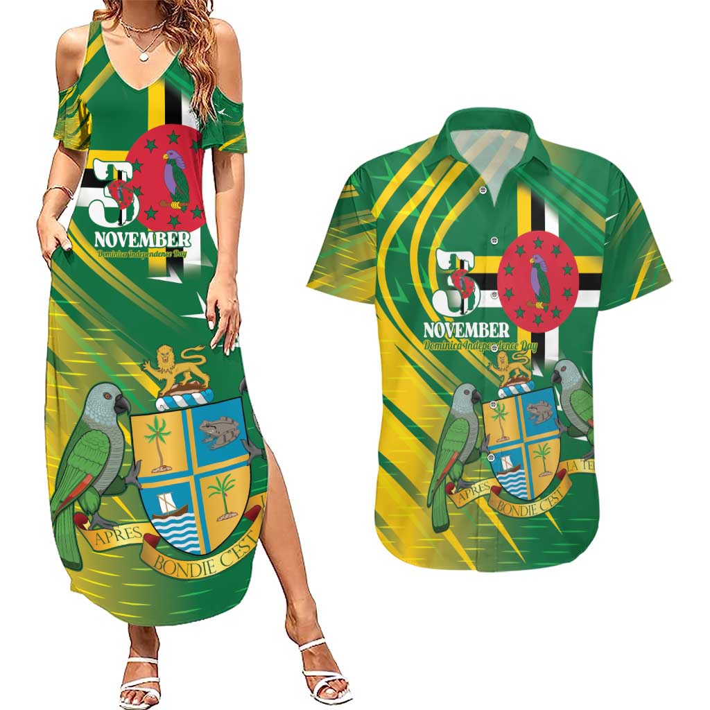 Dominica Independence Day Couples Matching Summer Maxi Dress and Hawaiian Shirt 3 November Coat Of Arms - Wonder Print Shop