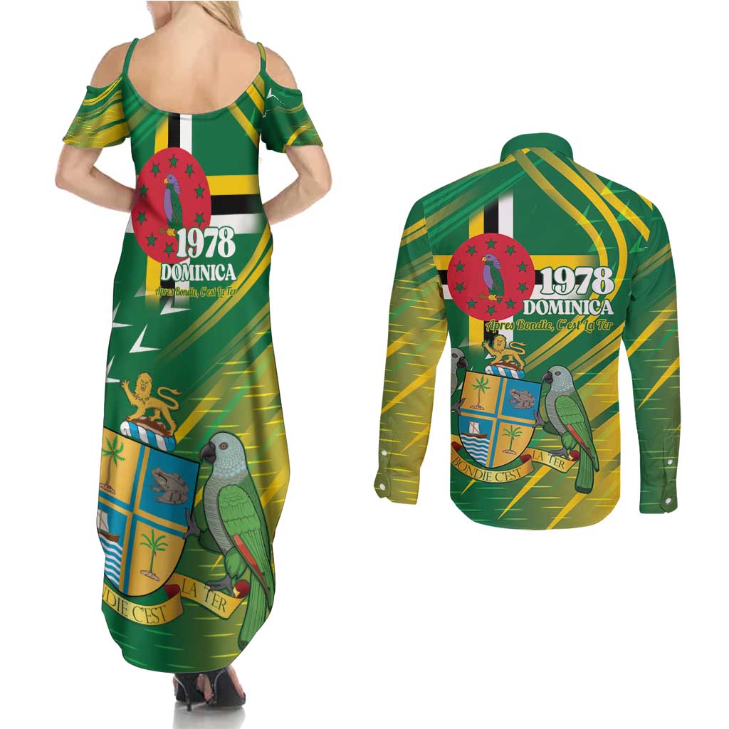 Dominica Independence Day Couples Matching Summer Maxi Dress and Long Sleeve Button Shirt 3 November Coat Of Arms - Wonder Print Shop