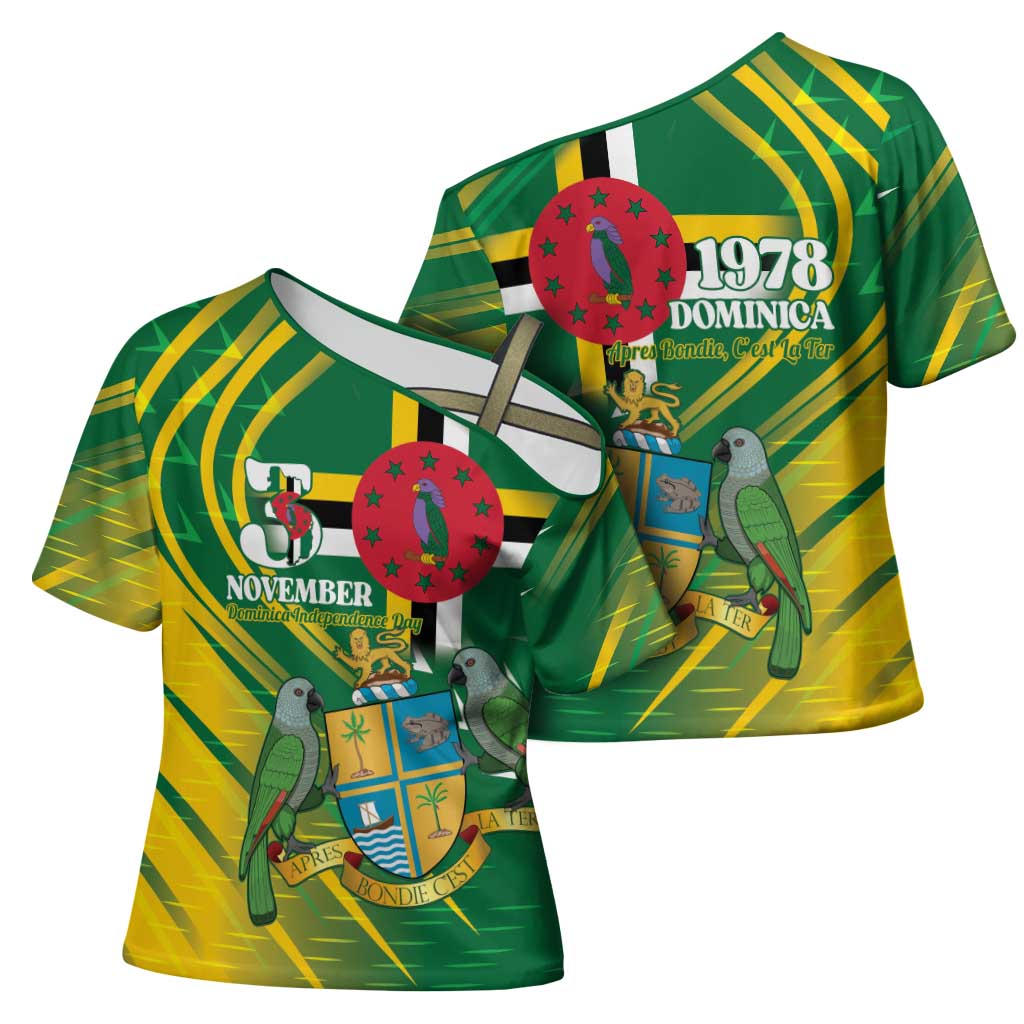 Dominica Independence Day Cross Shoulder Shirt 3 November Coat Of Arms - Wonder Print Shop