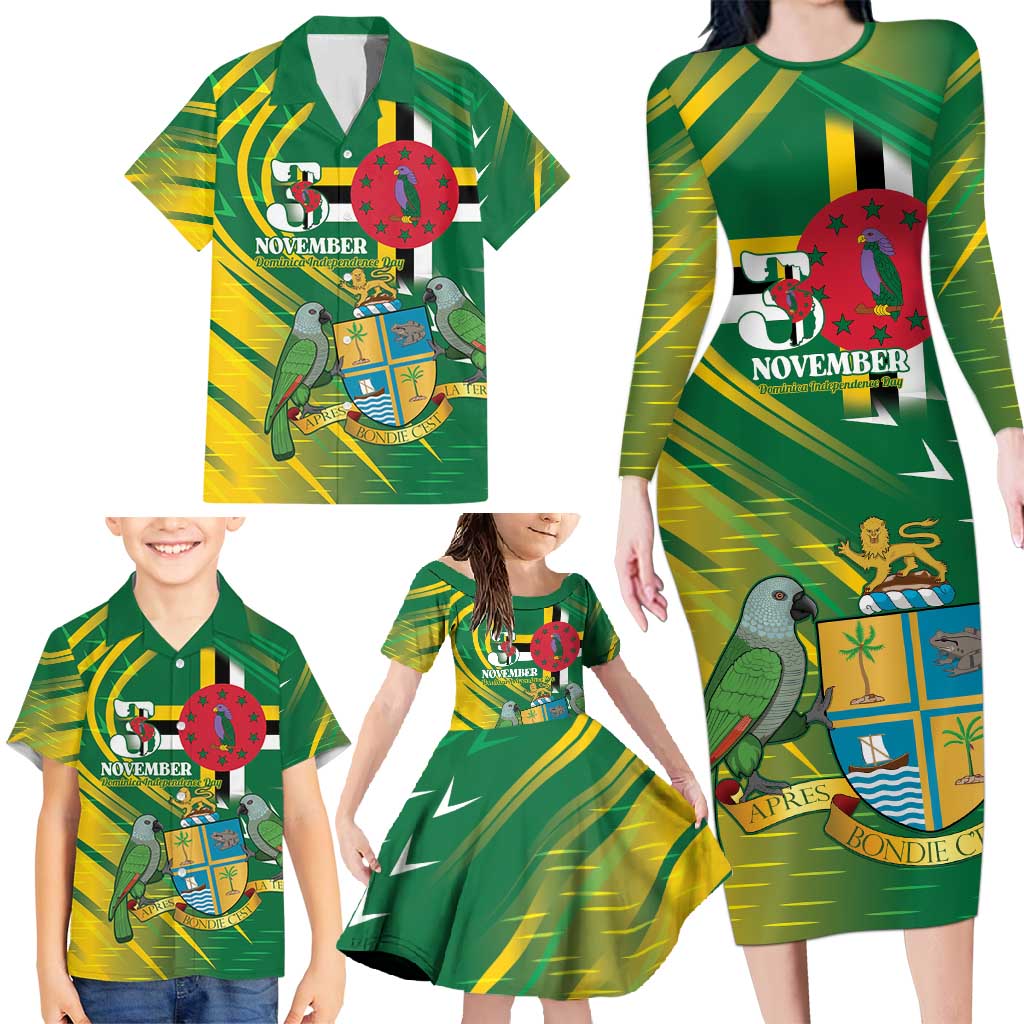 Dominica Independence Day Family Matching Long Sleeve Bodycon Dress and Hawaiian Shirt 3 November Coat Of Arms - Wonder Print Shop