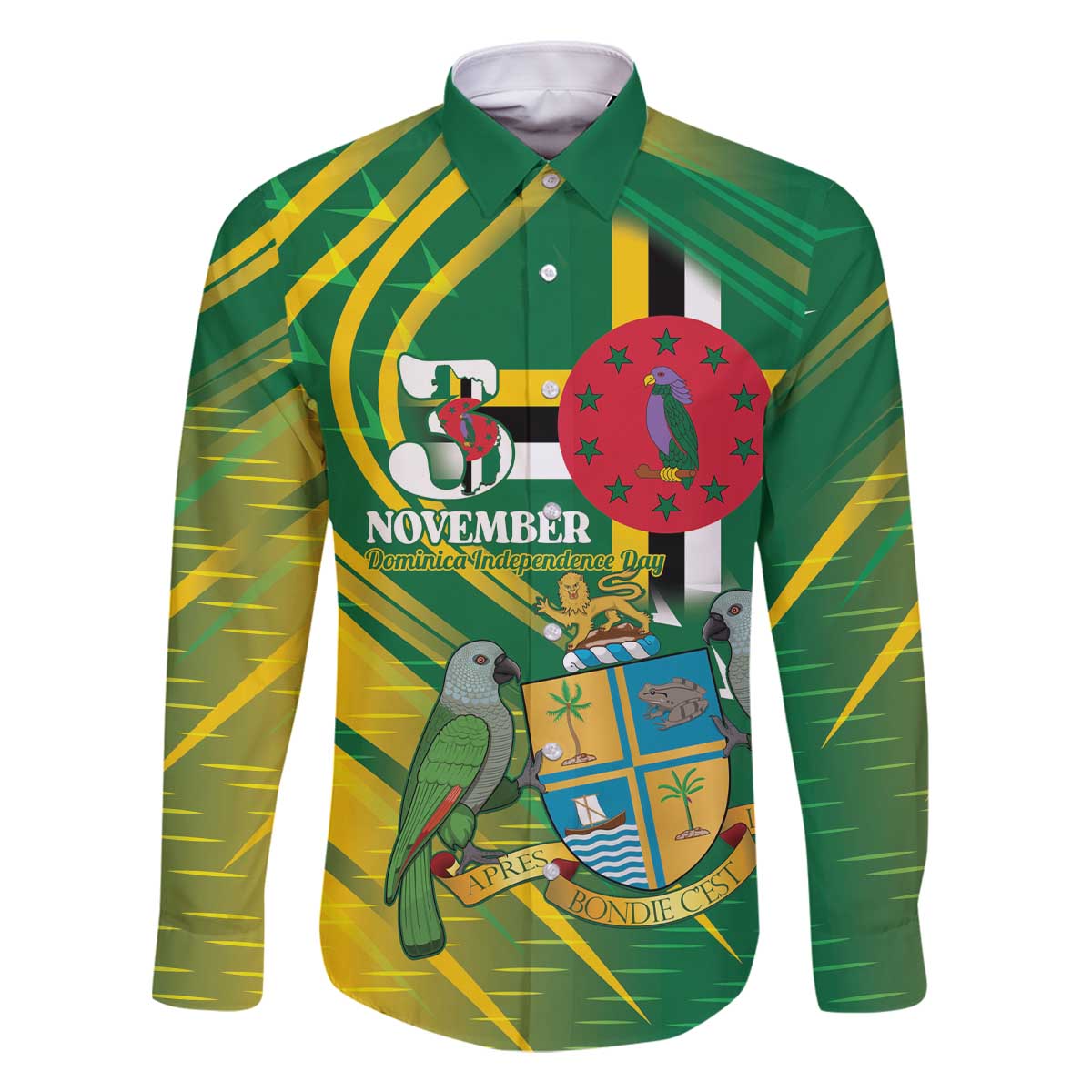 Dominica Independence Day Family Matching Off The Shoulder Long Sleeve Dress and Hawaiian Shirt 3 November Coat Of Arms - Wonder Print Shop