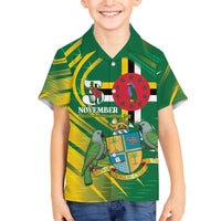 Dominica Independence Day Family Matching Off The Shoulder Long Sleeve Dress and Hawaiian Shirt 3 November Coat Of Arms - Wonder Print Shop