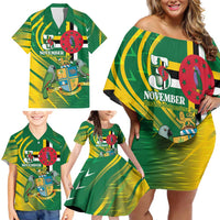 Dominica Independence Day Family Matching Off Shoulder Short Dress and Hawaiian Shirt 3 November Coat Of Arms - Wonder Print Shop