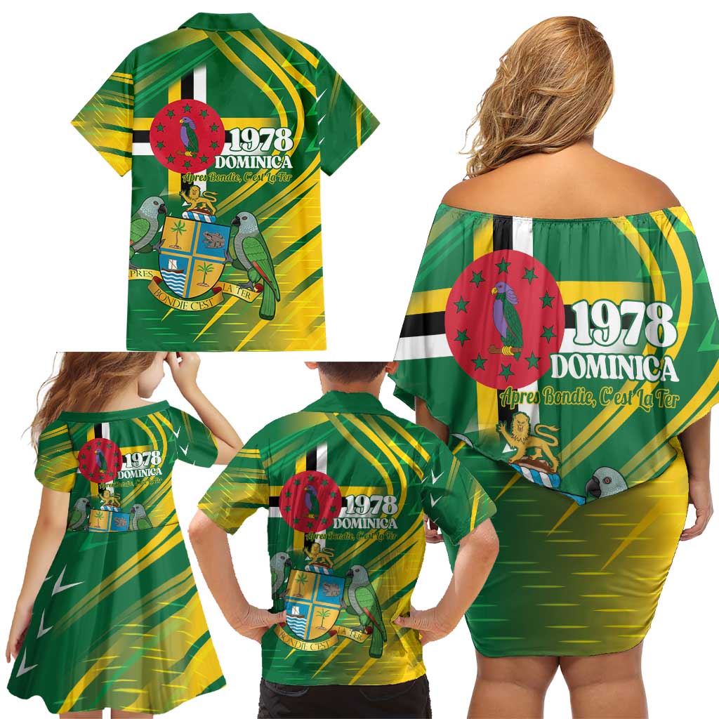 Dominica Independence Day Family Matching Off Shoulder Short Dress and Hawaiian Shirt 3 November Coat Of Arms - Wonder Print Shop