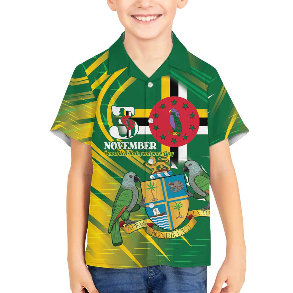Dominica Independence Day Family Matching Off Shoulder Short Dress and Hawaiian Shirt 3 November Coat Of Arms - Wonder Print Shop