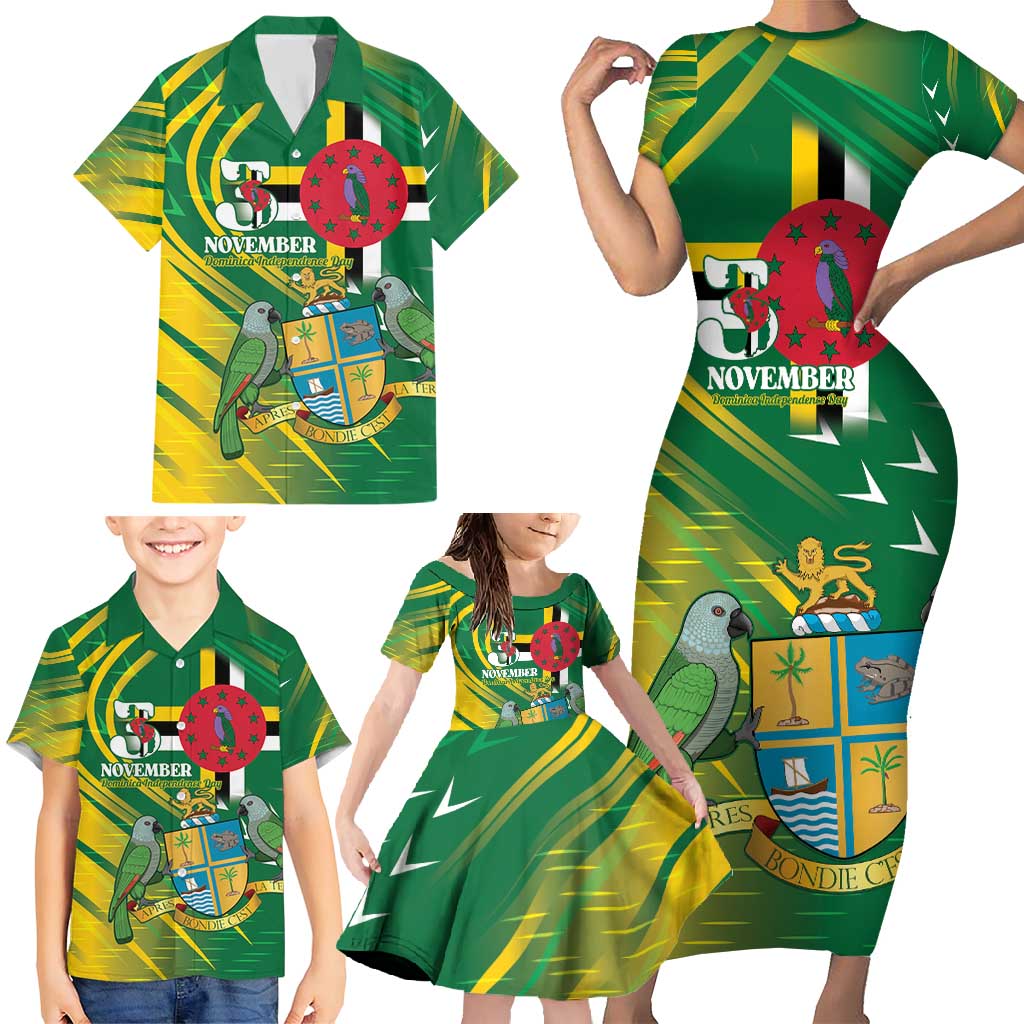 Dominica Independence Day Family Matching Short Sleeve Bodycon Dress and Hawaiian Shirt 3 November Coat Of Arms - Wonder Print Shop