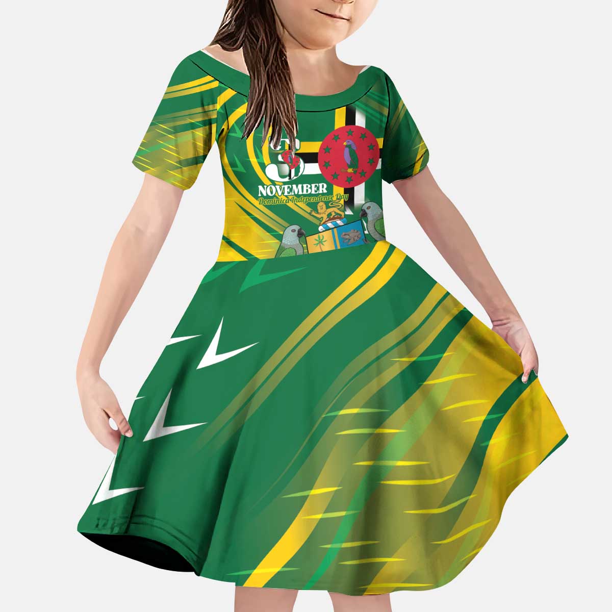 Dominica Independence Day Kid Short Sleeve Dress 3 November Coat Of Arms - Wonder Print Shop