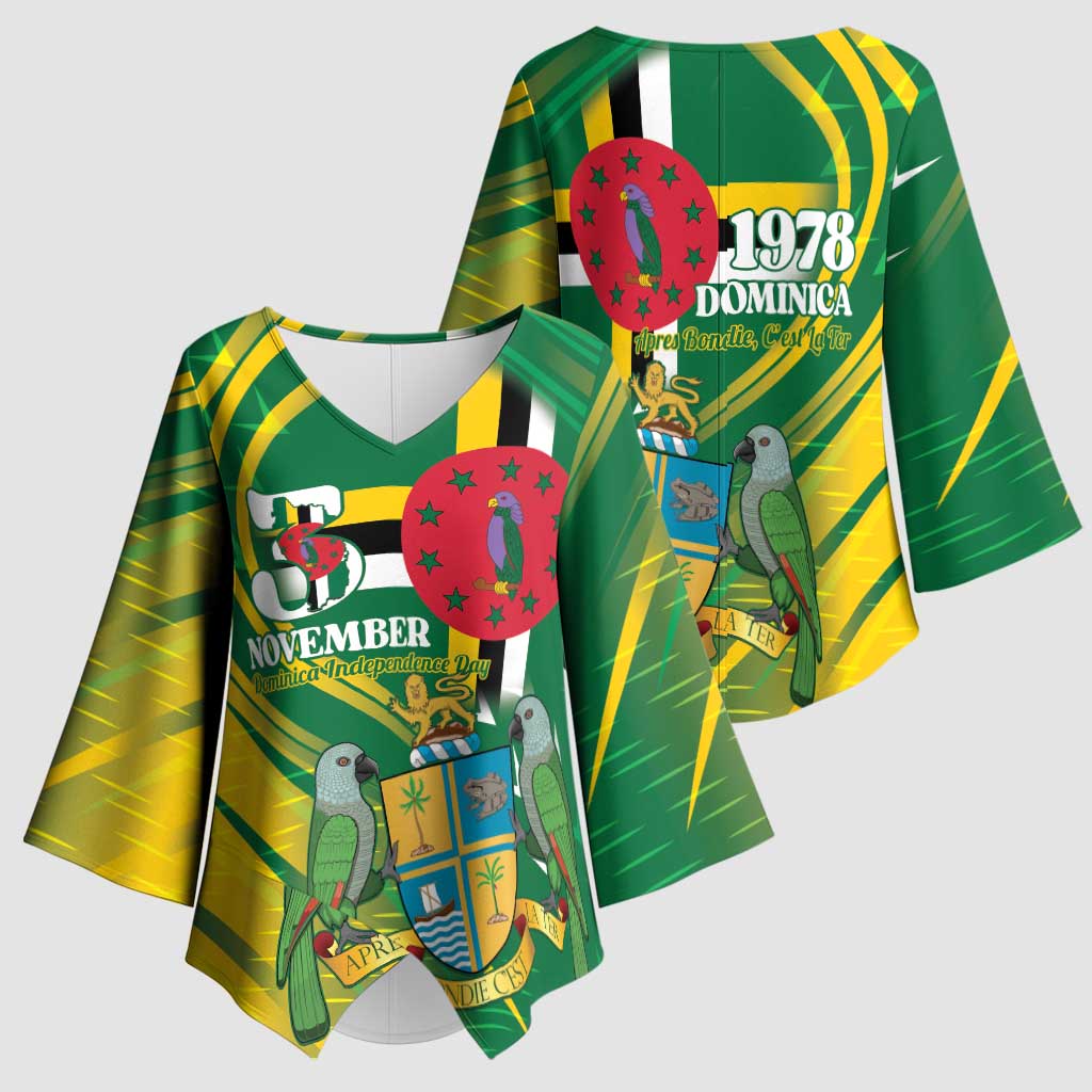 Dominica Independence Day Kimono Sleeve Blouse 3 November Coat Of Arms - Wonder Print Shop