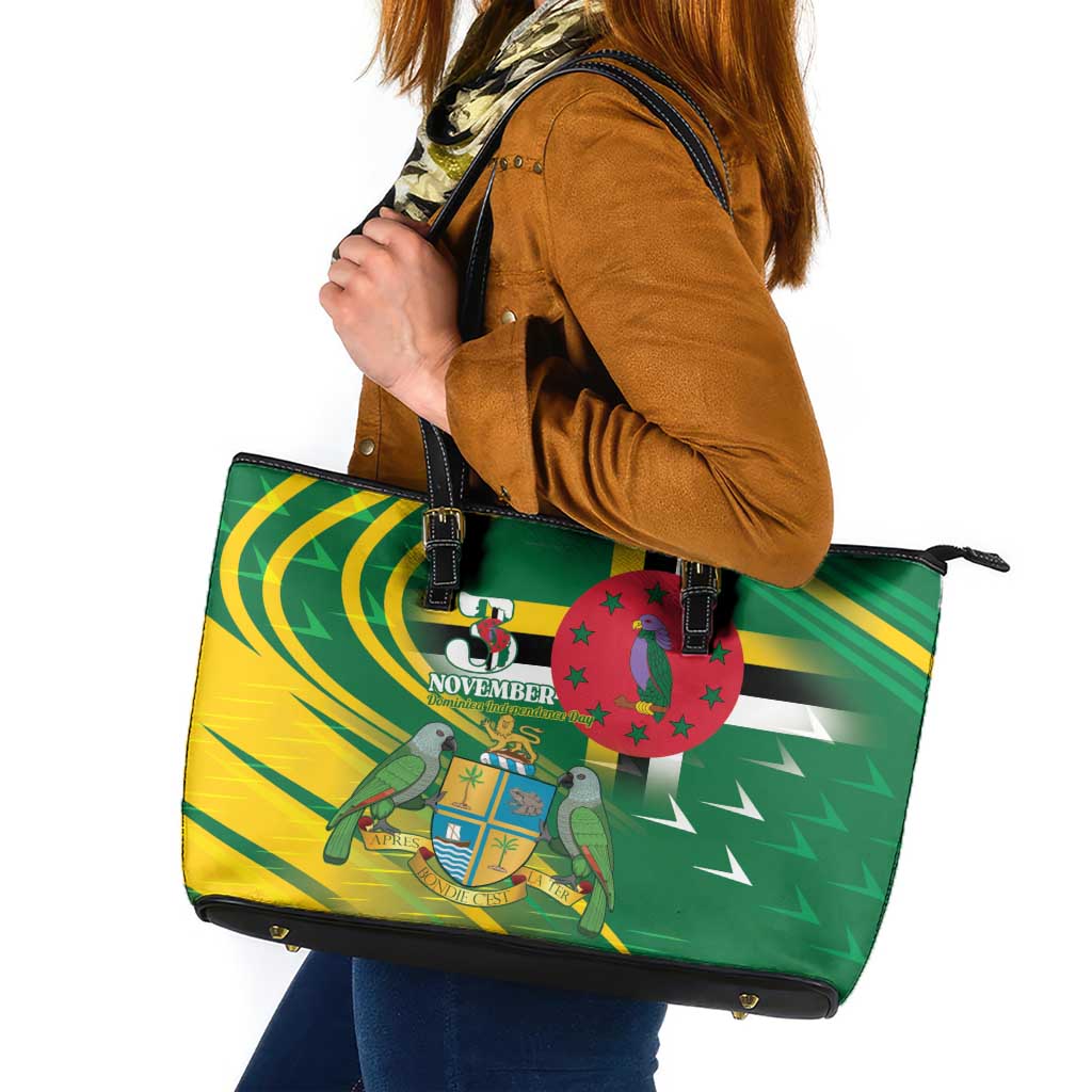 Dominica Independence Day Leather Tote Bag 3 November Coat Of Arms - Wonder Print Shop