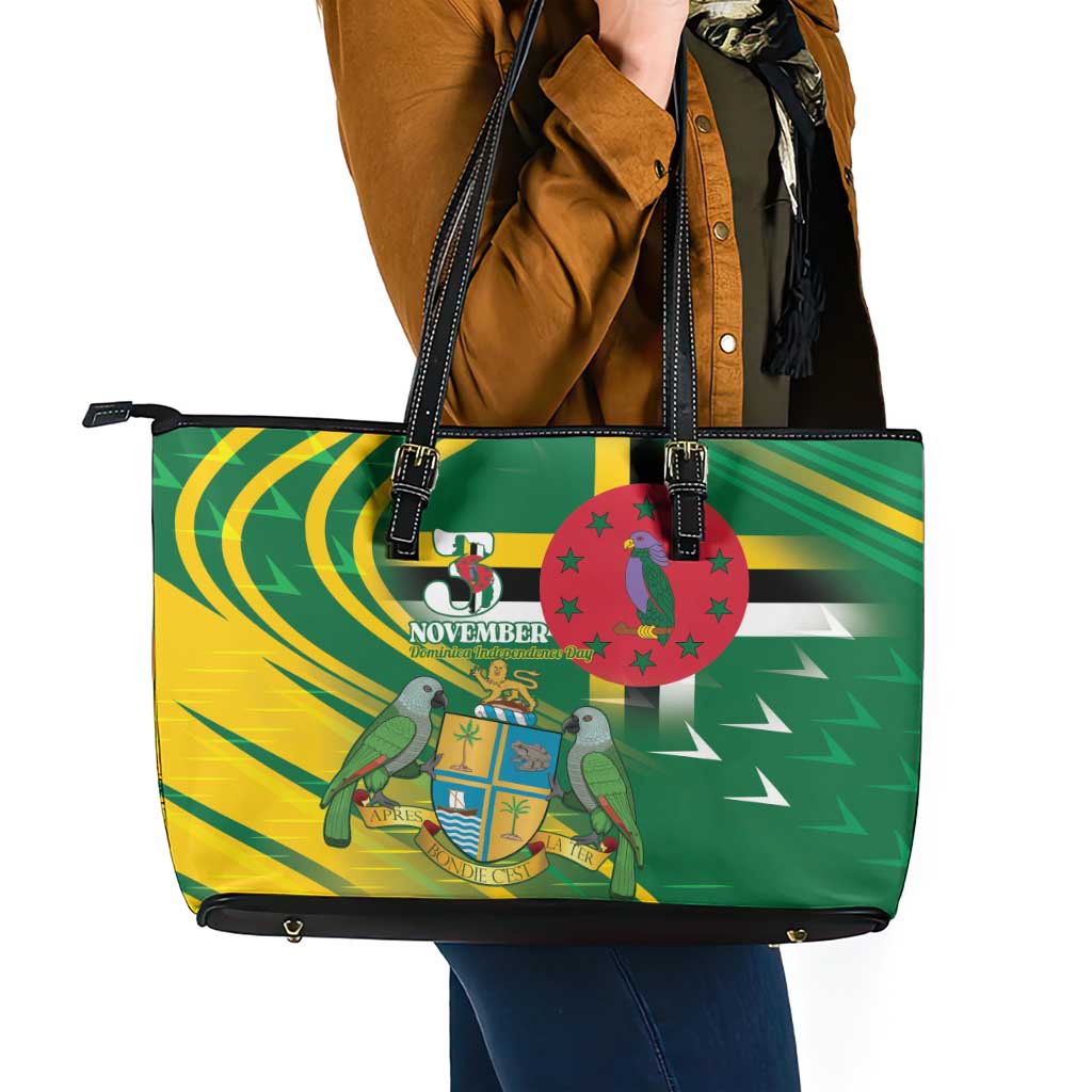 Dominica Independence Day Leather Tote Bag 3 November Coat Of Arms - Wonder Print Shop