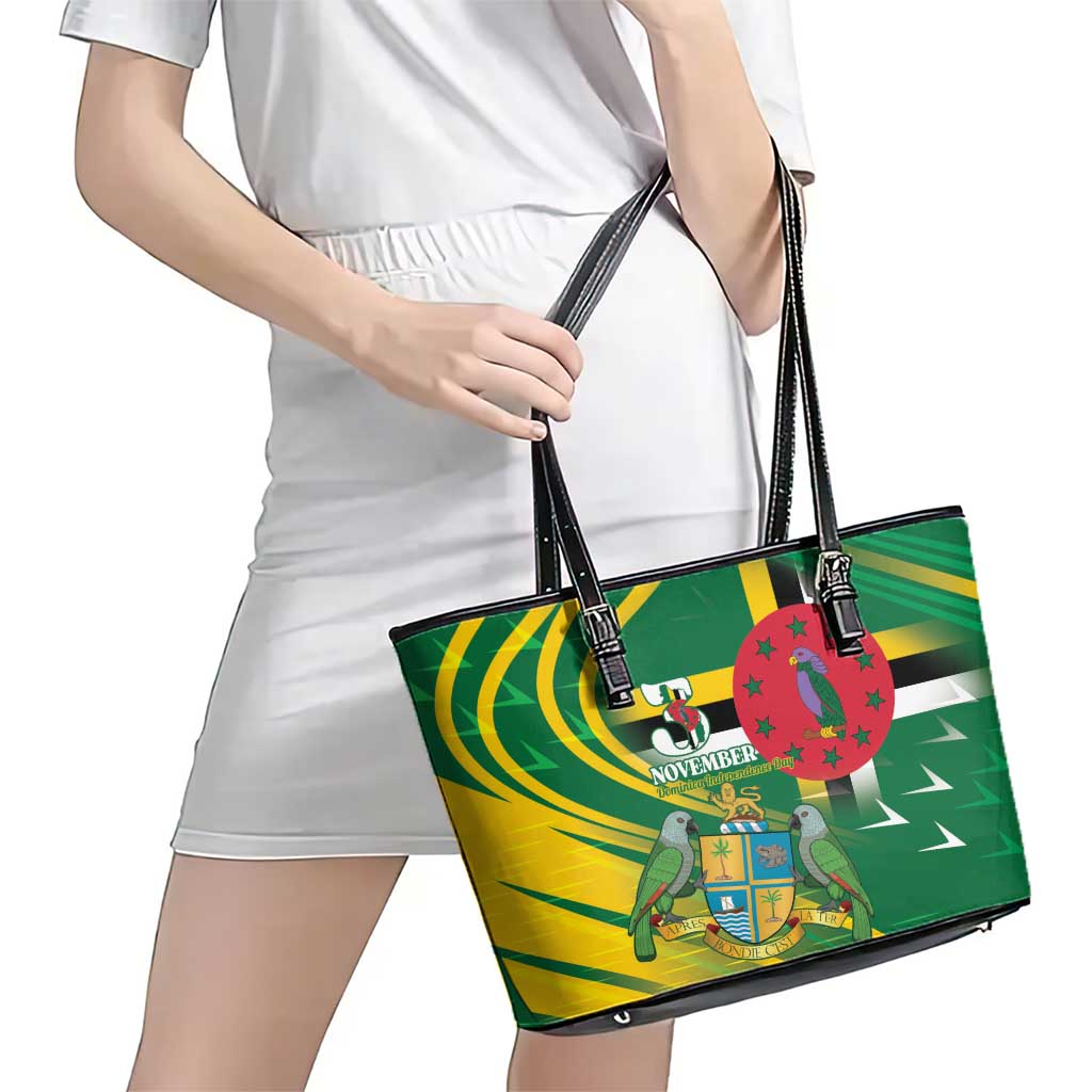 Dominica Independence Day Leather Tote Bag 3 November Coat Of Arms - Wonder Print Shop