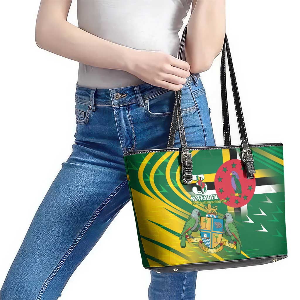 Dominica Independence Day Leather Tote Bag 3 November Coat Of Arms - Wonder Print Shop