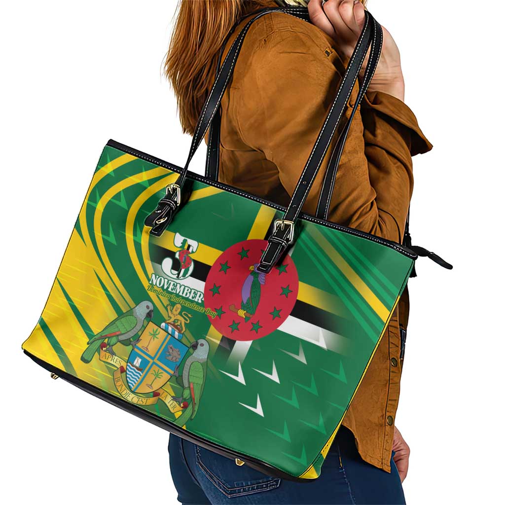 Dominica Independence Day Leather Tote Bag 3 November Coat Of Arms - Wonder Print Shop