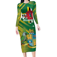 Dominica Independence Day Long Sleeve Bodycon Dress 3 November Coat Of Arms - Wonder Print Shop