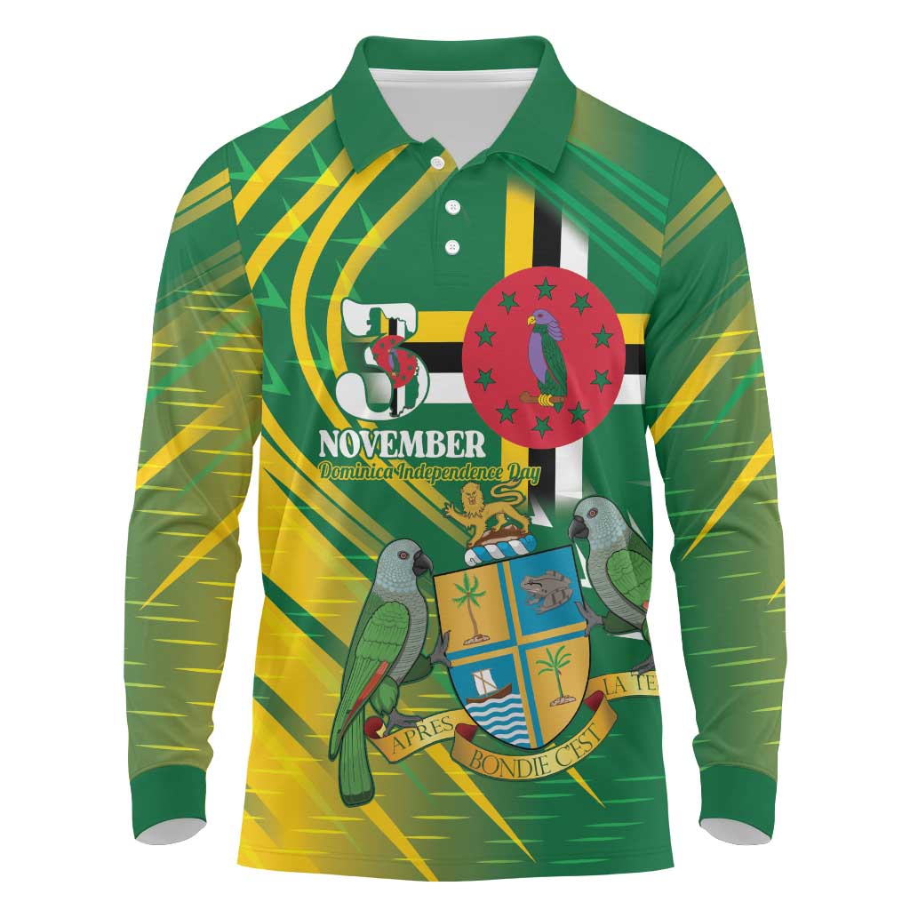 Dominica Independence Day Long Sleeve Polo Shirt 3 November Coat Of Arms - Wonder Print Shop