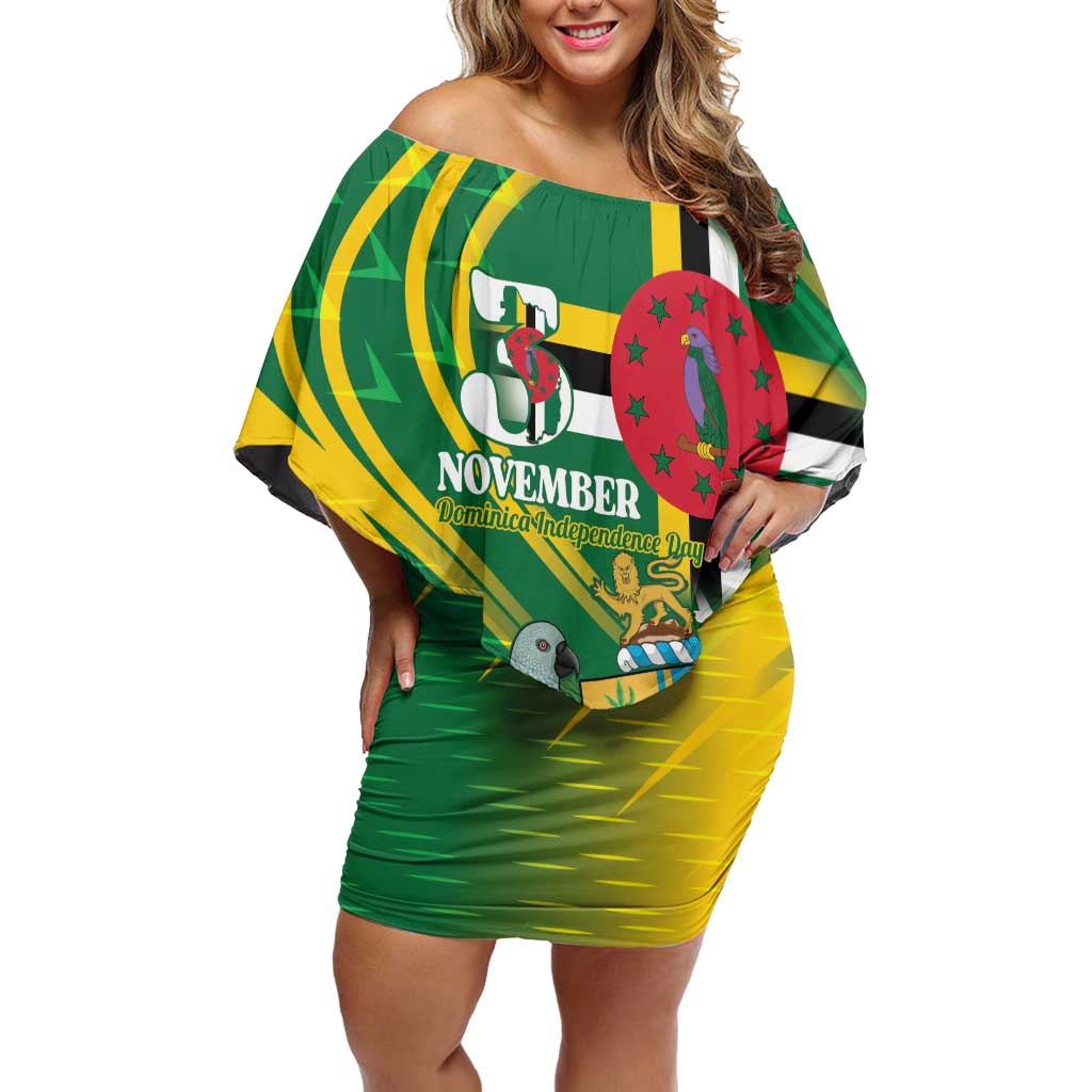 Dominica Independence Day Off Shoulder Short Dress 3 November Coat Of Arms - Wonder Print Shop
