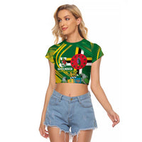 Dominica Independence Day Raglan Cropped T Shirt 3 November Coat Of Arms - Wonder Print Shop