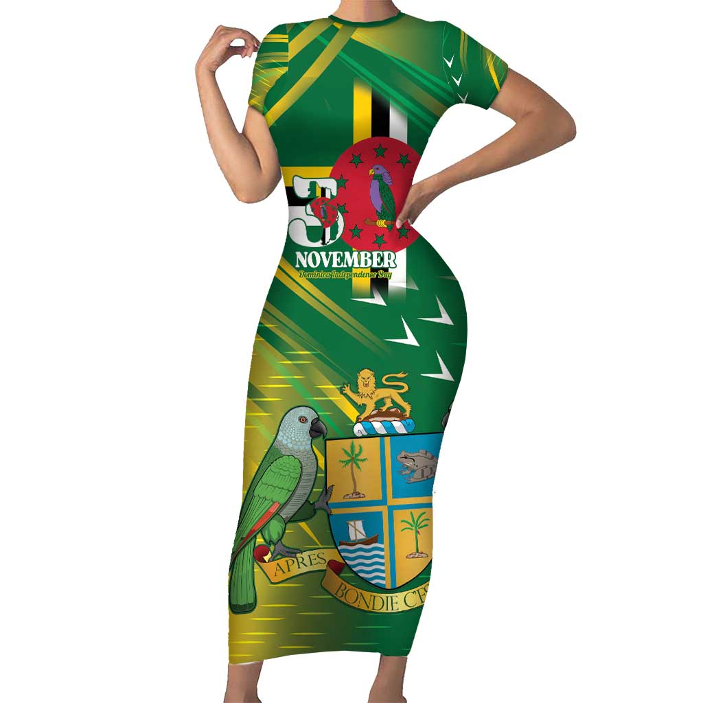 Dominica Independence Day Short Sleeve Bodycon Dress 3 November Coat Of Arms - Wonder Print Shop
