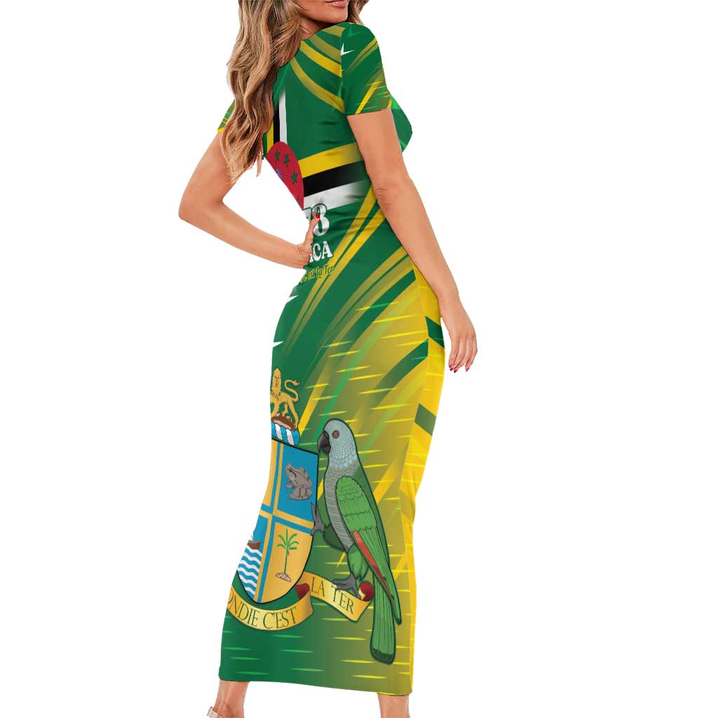 Dominica Independence Day Short Sleeve Bodycon Dress 3 November Coat Of Arms - Wonder Print Shop