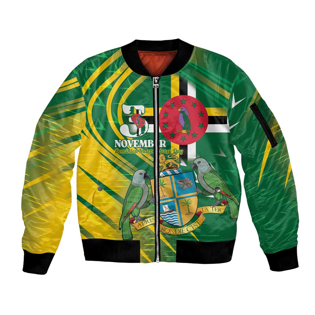 Dominica Independence Day Sleeve Zip Bomber Jacket 3 November Coat Of Arms - Wonder Print Shop