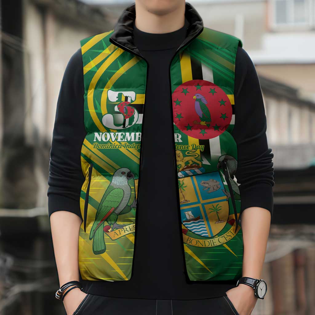 Dominica Independence Day Sleeveless Puffer Jacket 3 November Coat Of Arms - Wonder Print Shop