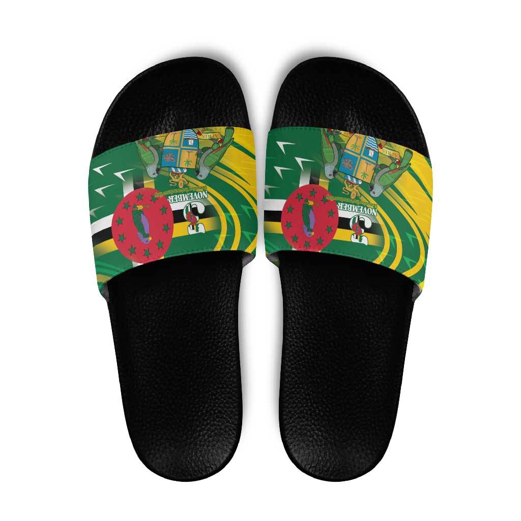 Dominica Independence Day Slide Sandals 3 November Coat Of Arms - Wonder Print Shop